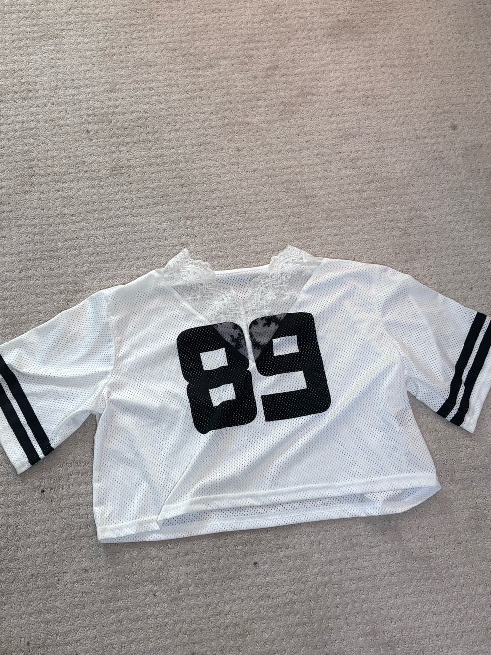 SHEIN White Mesh Crop Jersey with Black 89 Graphic